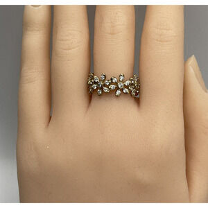 Sterling Silver 925 Vermeil CZ Flower Eternity Wide Band Designer Ring Size 8.25